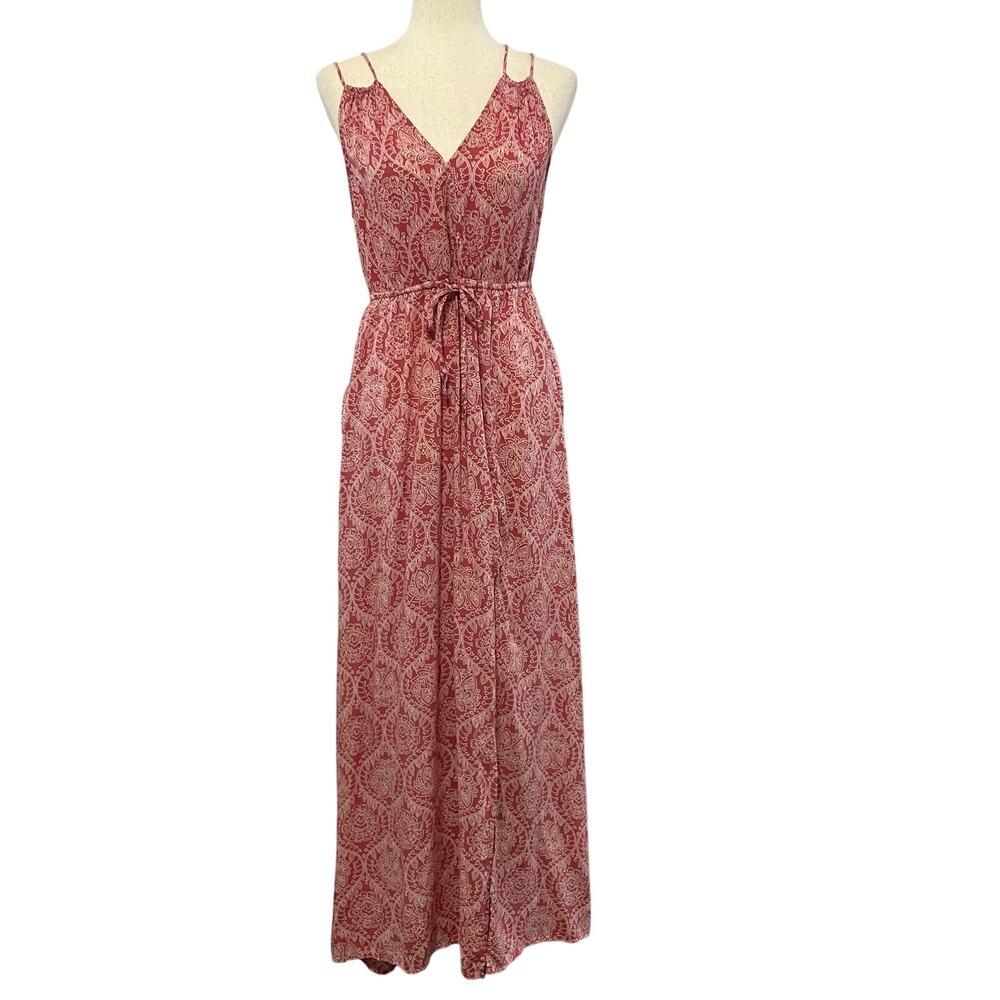 Elan Rochelle Boho Maxi Dress Paisley V-neck Front Slit Women’s Size Small Pink